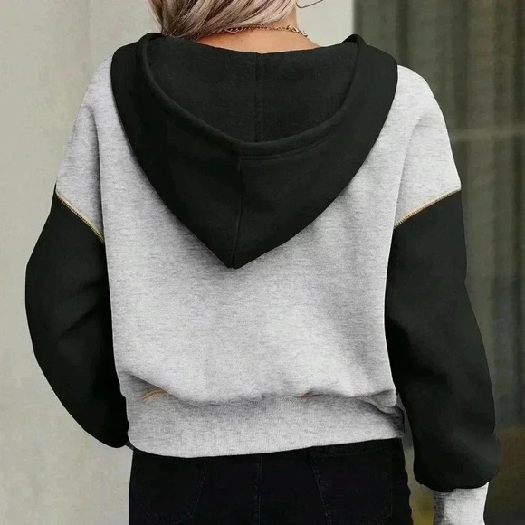Multicolor Casual Women's Color Block Hooded Sweatshirt - Picture 2 of 6